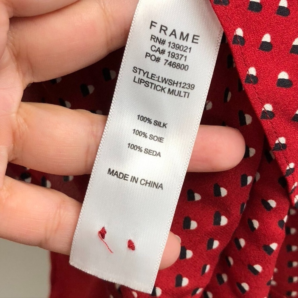 Frame Brooke Red Heart Silk Blouse Shirt Womens Small Red Business Teacher - Picture 8 of 16